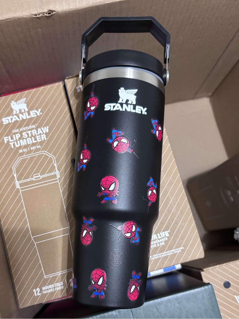 Black Tumbler with Red & Blue Spider Graphics